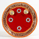 Decorated Red Floral Steel Thali