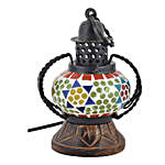 Multicolor Glass And Wooden Antique Lamp