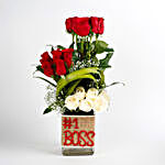White & Red Roses Glass Vase Arrangement No 1 Boss