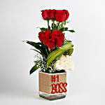 White & Red Roses Glass Vase Arrangement No 1 Boss