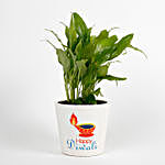 Peace Lily Plant in Special Happy Diwali White Ceramic Pot