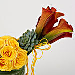 20 Yellow Roses 6 Orange Lilies Glass Vase Arrangement