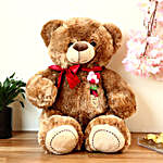 Large Teddy Bear With Love Flower Dark Brown