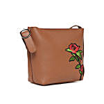 Brown Handbag with Red Floral Design & Pouch Combo