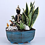 Meditative Lord Buddha with 3 Plants Dish Garden
