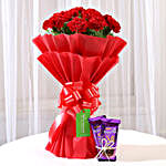 12 Beautiful Red Carnations & Dairy Milk Silk