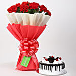 12 Red Carnations & Black Forest Cake Combo