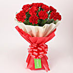 12 Red Carnations Bouquet in Red & White Paper