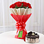 12 Red Carnations & Chocolate Cake Combo