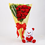 12 Red Carnations & Teddy Bear Combo