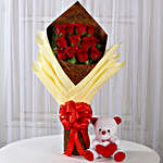 12 Red Roses & Teddy Bear Combo