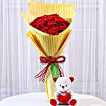 20 Red Carnations & Teddy Bear Combo