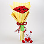 20 Red Carnations & Teddy Bear Combo