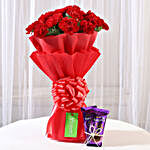 20 Vibrant Red Carnations & Dairy Milk Silk Combo
