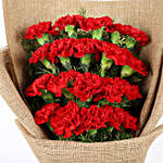 Jute Wrapped 20 Red Carnations Bouquet & Teddy Bear Combo