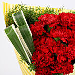 Red Carnations Bouquet in Yellow Paper