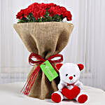 Red Carnations Bouquet & Teddy Bear