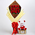 Roses with Teddy Bear & Ferrero Rocher Box