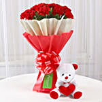 Teddy Bear & 12 Red Carnations Bouquet