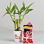 Lucky Bamboo In Hugs & Kisses Pot with Dairy Milk