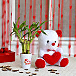 Lucky Bamboo In Hugs & Kisses Pot with Teddy Bear