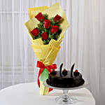 6 Red Roses Bouquet & Truffle Cake