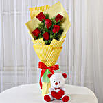 6 Red Roses & Teddy Bear Combo