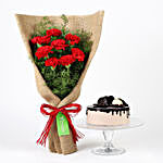 8 Red Carnations & Chocolate Cake