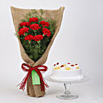 8 Red Carnations & Pineapple Cake