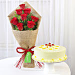 8 Red Roses Bouquet & Butterscotch Cake