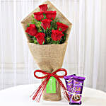 8 Red Roses Bouquet & Dairy Milk Silk