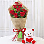 8 Red Roses Bouquet & Teddy Bear