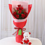 8 Red Roses Bouquet & Teddy Bear Combo