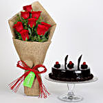 8 Red Roses Bouquet & Truffle Cake