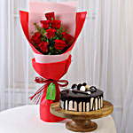 8 Red Roses with Choco Cream Cake Combo