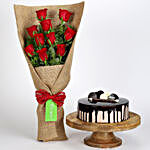 10 Red Roses Bouquet & Choco Cream Cake