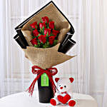 10 Red Roses Bouquet & Teddy Bear Combo