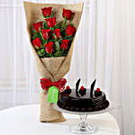 10 Red Roses Bouquet & Truffle Cake