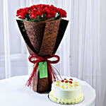 12 Beautiful Red Carnations & Butterscotch Cake