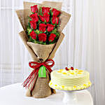 12 Layered Red Roses Bouquet & Butterscotch Cake