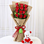 12 Layered Red Roses Bouquet & Teddy Bear