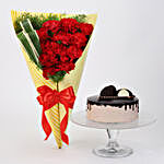 12 Red Carnations & Chocolate Cake