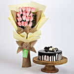 20 Pink Roses Bouquet & Choco Cream Cake