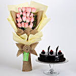 20 Pink Roses Bouquet & Truffle Cake