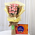 20 Pink Roses & Cadbury Celebrations Box