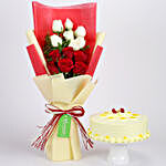 Butterscotch Cake & Red & White Roses Bouquet