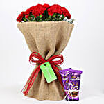 Dairy Milk Silk & 12 Red Carnations Bouquet Combo