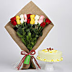 Mix Roses Bouquet & Butterscotch Cake