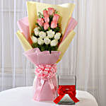 Pink & White Roses & Glass Vase Combo