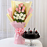 Pink & White Roses & Truffle Cake